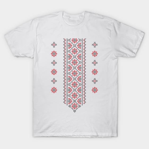 Palestinian Jordanian Arabic Traditional Tatreez Realistic Embroidery Cross Stitch Pattern17-lght T-Shirt by QualiTshirt